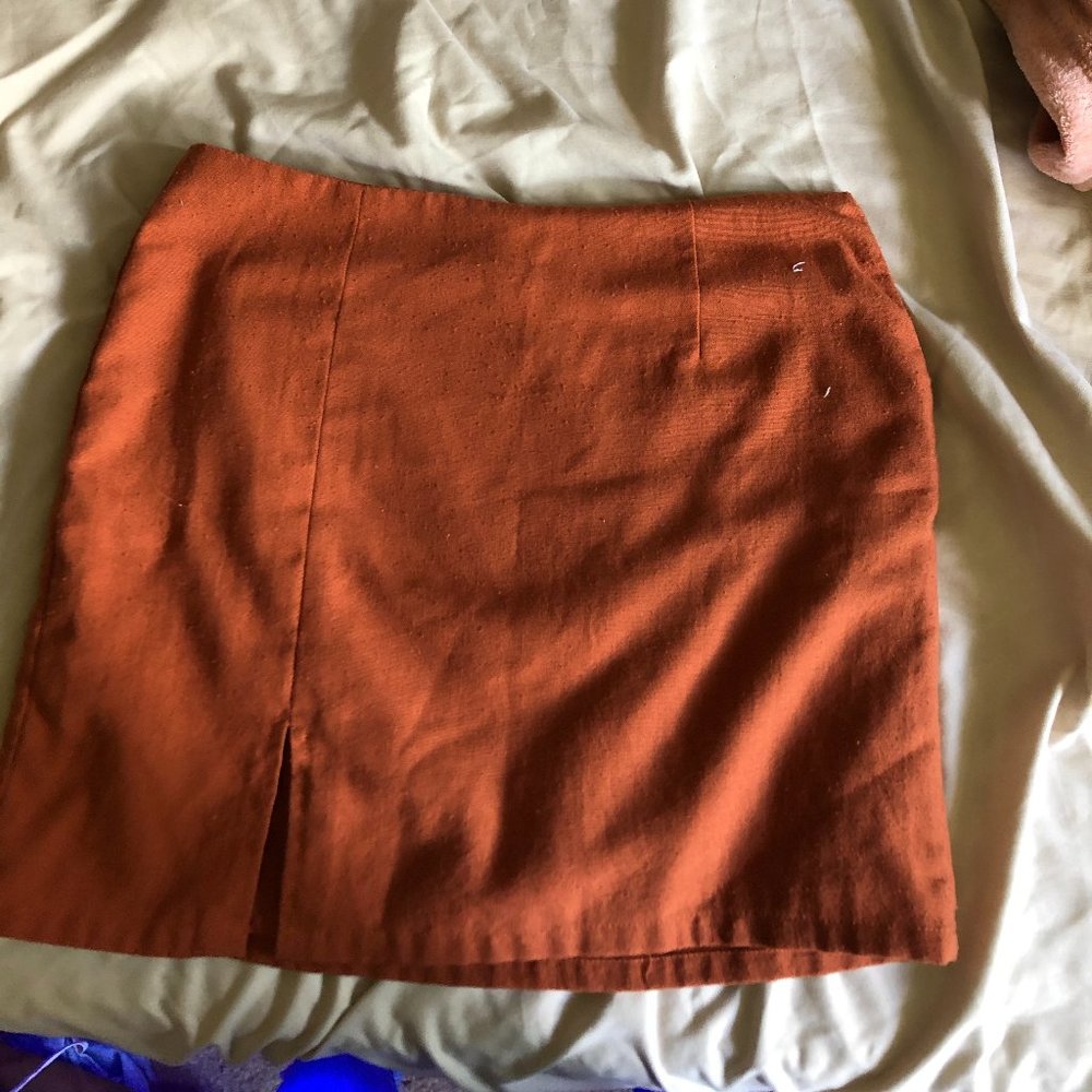 Rust Side Slit Mini Skirt